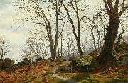 Vilhelm Groth To smapiger i skoven en efterarsdag France oil painting artist